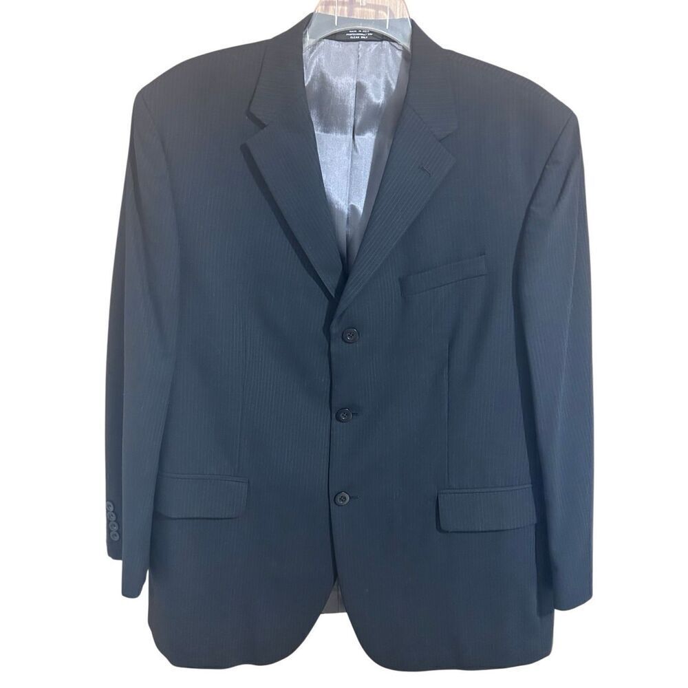 CEZANI Men's 46R 100% Wool Black Pinstripe 3-Button Suit Jacket Sport Coat Blaze